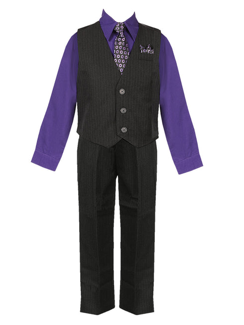 Rafael Baby Boys Purple Shirt Necktie Striped Pants Vest Suit 6-24M SophiasStyle.com